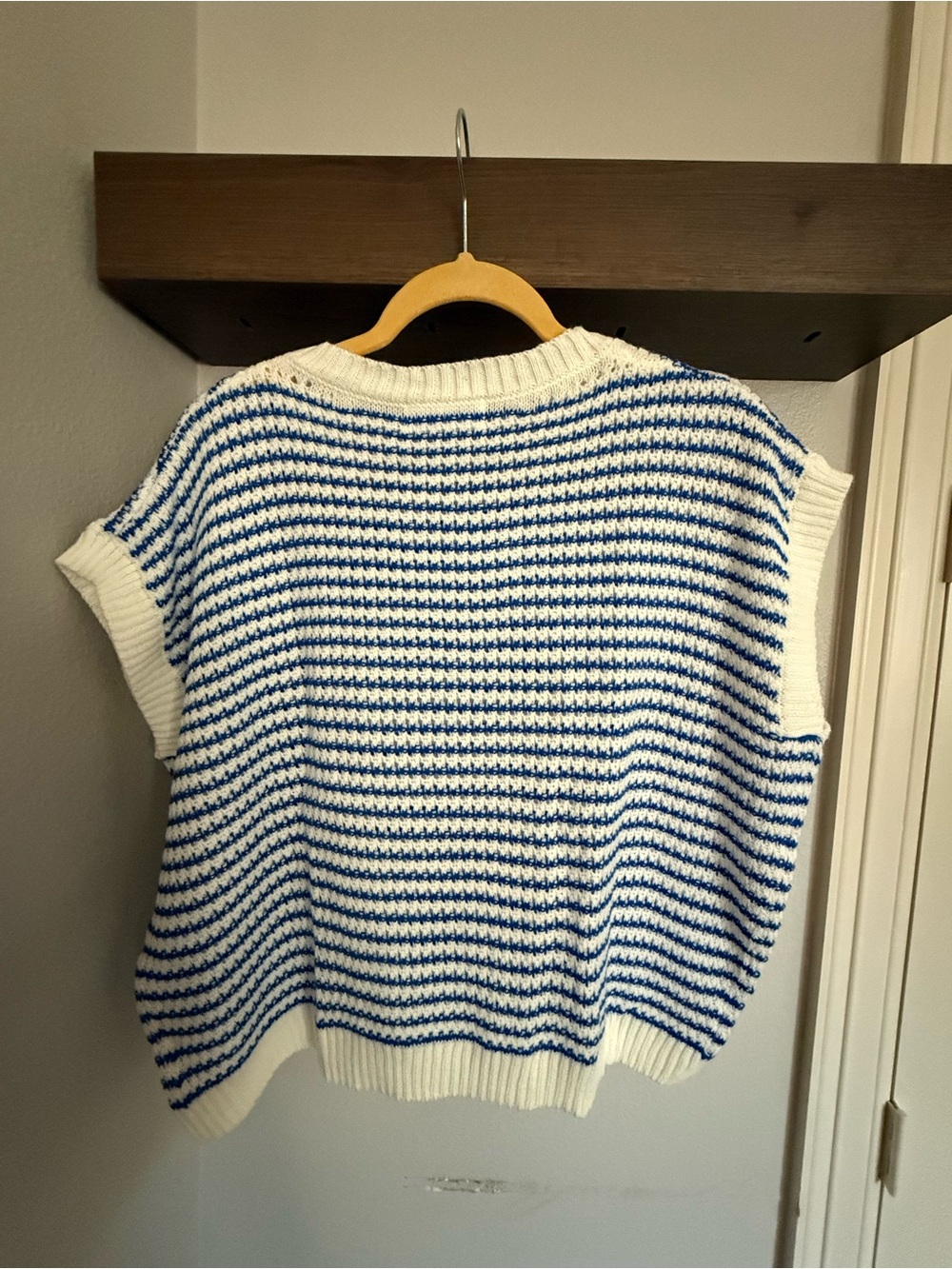 Striped Blue & White Crewneck Sweater Vest - Relaxed Fit - Picture 3 of 3